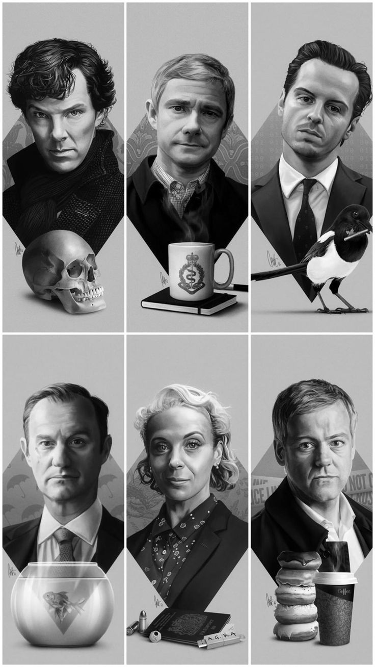 six different portraits of people with their faces in black and white, each holding a coffee cup