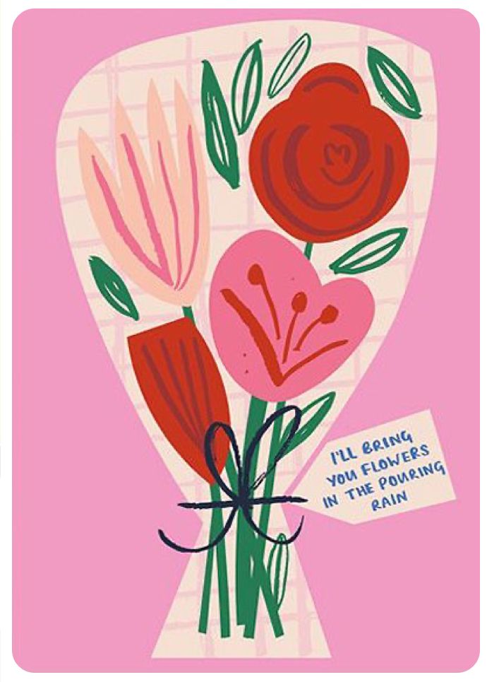 a card with flowers in a vase on it