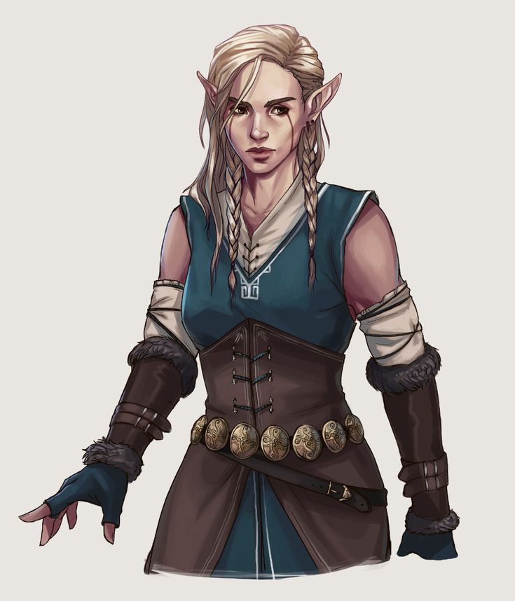 a drawing of a woman with long blonde hair wearing armor and holding her hands out