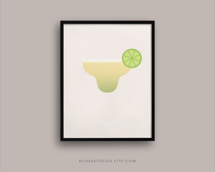 a framed poster with a lime slice in the shape of a cocktail glass on a gray background