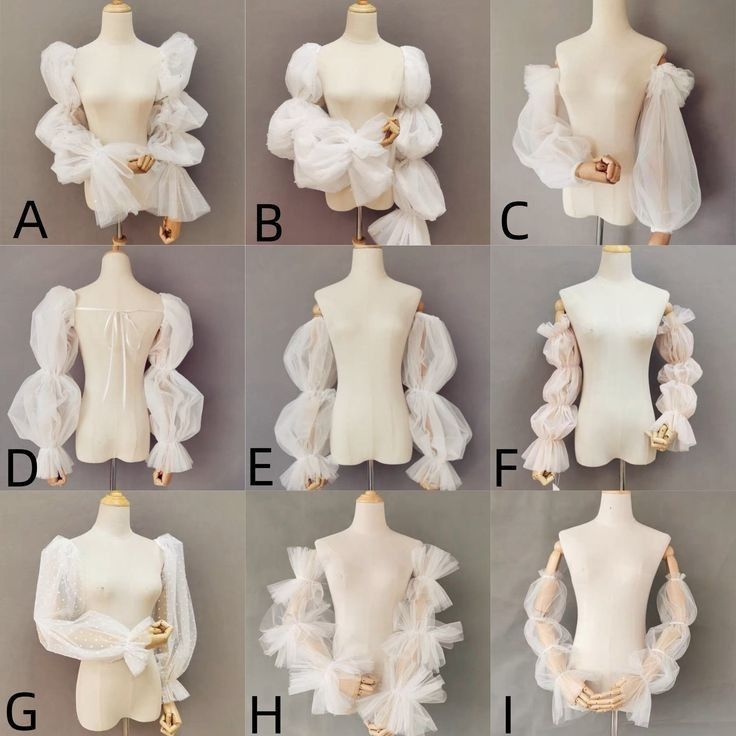 six different types of mannequins with ruffled sleeves