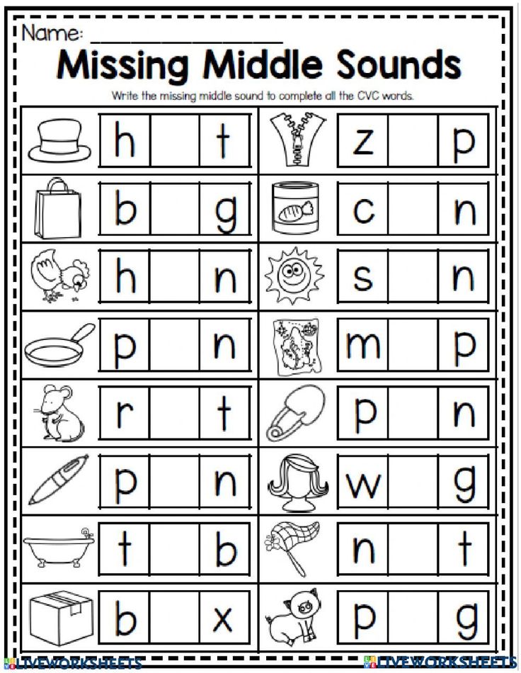 the missing middle sounds worksheet for children to practice their handwriting and spelling skills