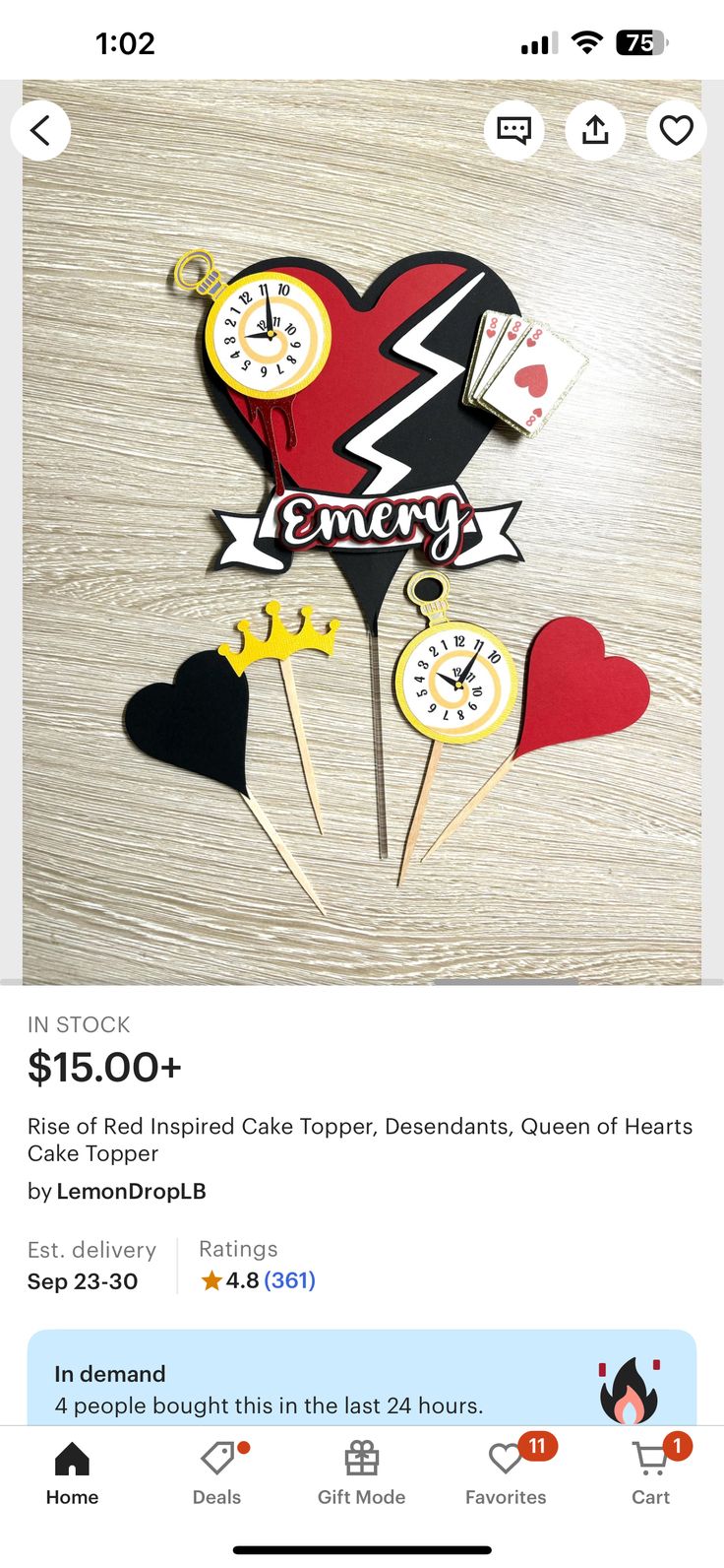 an instagram page for cake toppers with hearts and clocks on them