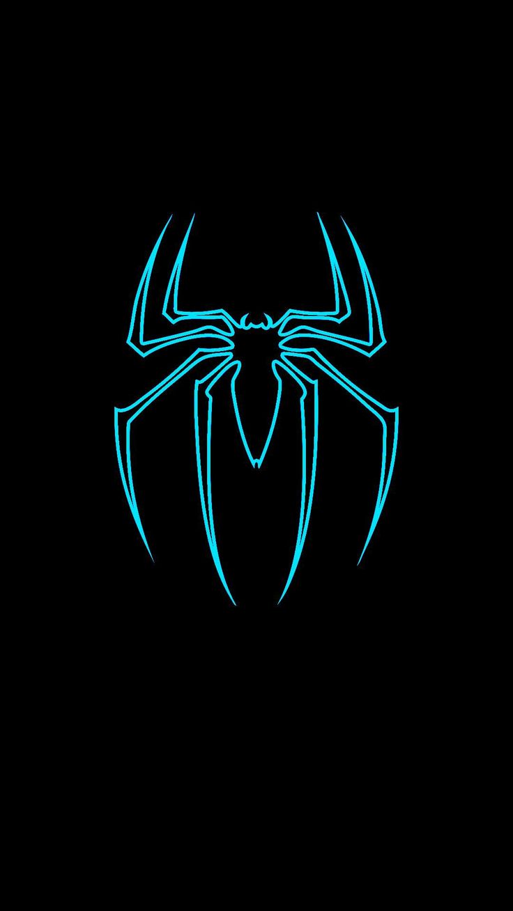 a blue spider logo on a black background