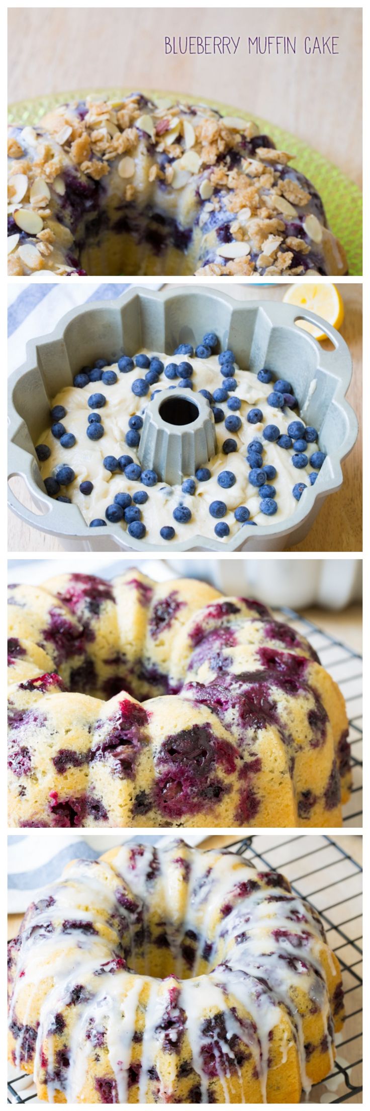 the blueberry cake is ready to be baked in the oven, and then topped with icing