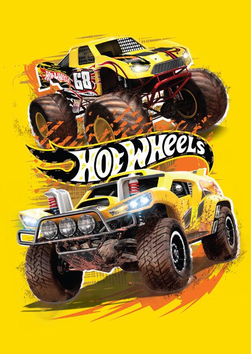 two monster trucks with the words hot wheels on it's front and back sides