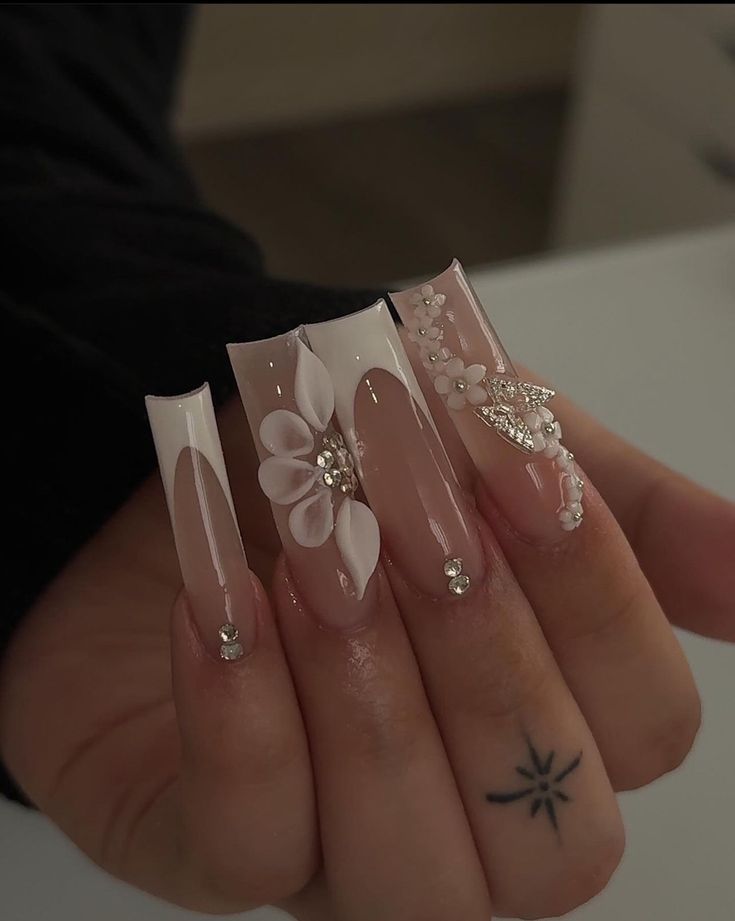 Quinceanera Nails, Girly Acrylic Nails, Cute Acrylic Nail Designs, Acrylic Nails Coffin Pink, Unique Acrylic Nails, Long Square Acrylic Nails, Coffin Nails Long, Bling Acrylic Nails, Nail Forms