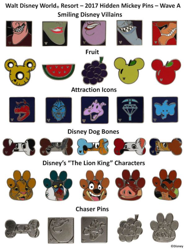 the disney world resort mickey mouse pin set is shown in various colors and sizes, including black