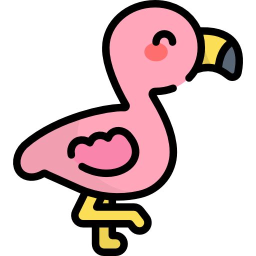 a pink flamingo sitting on top of a yellow stool with its beak open and eyes closed