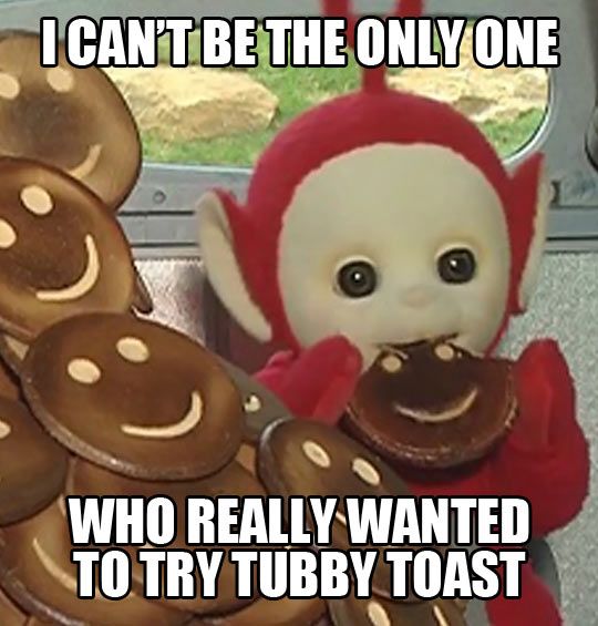 a stuffed monkey with lots of donuts on it's face and caption that says, i can't be the only one who really wanted to try to try tubby toast