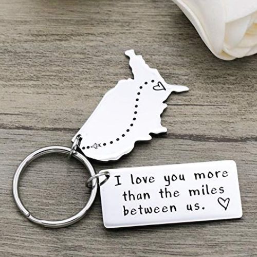 i love you more than the miles between us - keychain with state shape