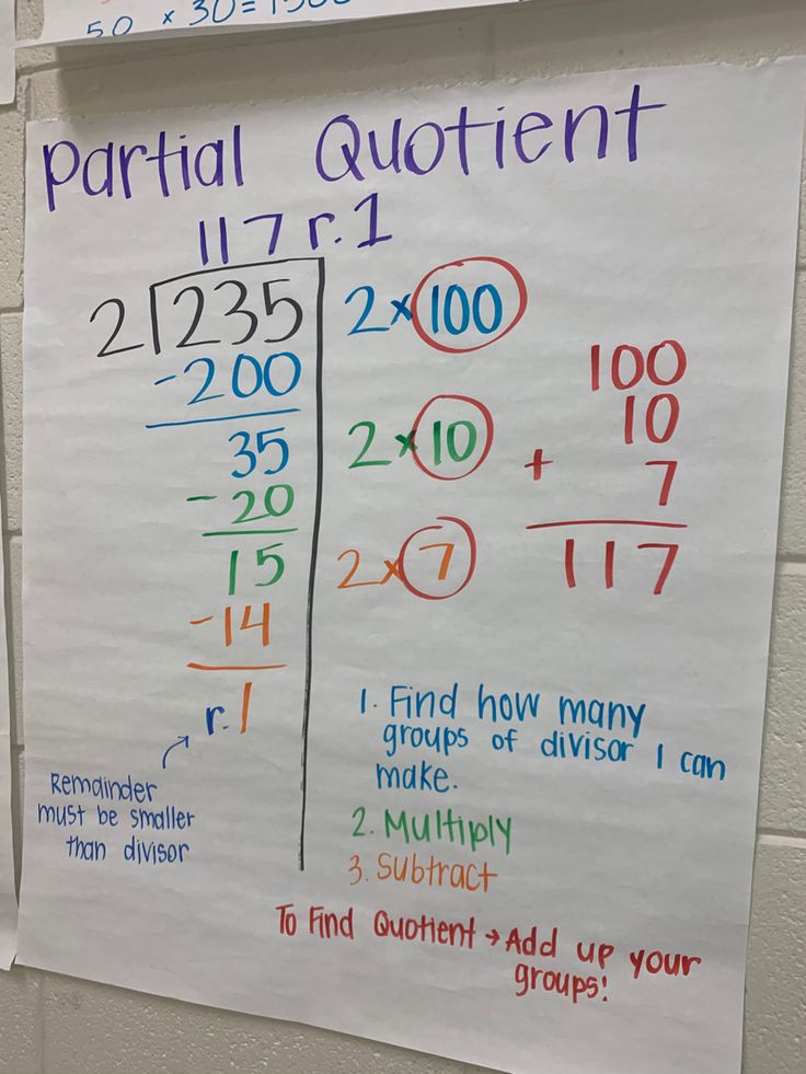 a poster on the wall that says partial and subtractional words are written in multicolored numbers