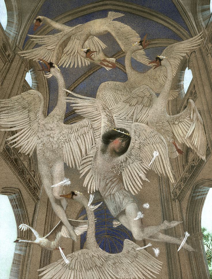 an image of birds flying in the air above a building with arches and pillars on it