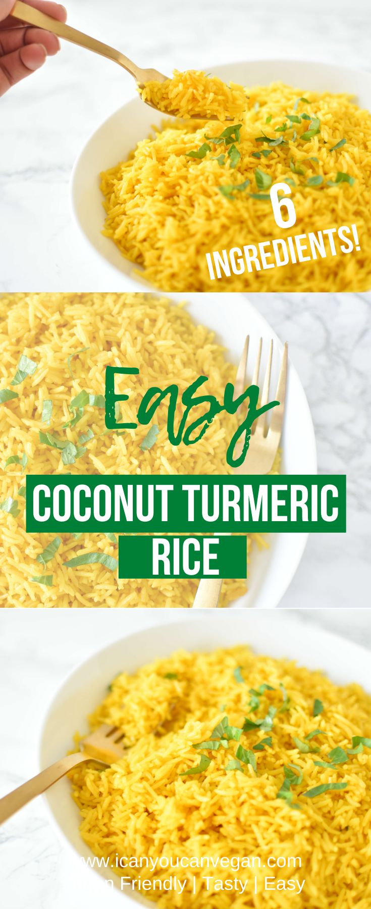 easy coconut turment rice in a white bowl