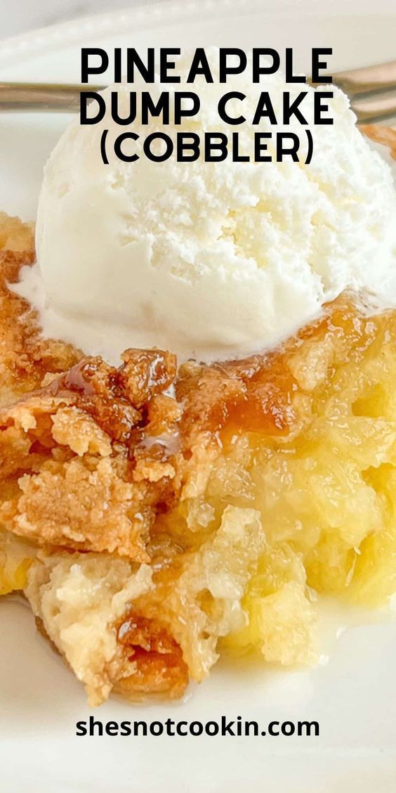 a piece of pineapple dump cake cobbler on a white plate