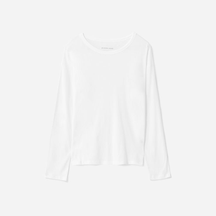 For a little extra coverage—even in the heat. The Long-Sleeve Air Tee is cut with a loose relaxed fit and is made of super-light cotton making it an easy warm-weather staple. Women's Air Long-Sleeve T-Shirt by Everlane in White Effortless Cotton Tops For Fall, Solid Color Relaxed Tops For Fall, Relaxed Solid Color Tops For Fall, Relaxed Fall Tops, Relaxed Long Sleeve T-shirt For Summer, Relaxed Long Sleeve Summer T-shirt, Effortless Long Sleeve Cotton Top, Relaxed Fit Tops For Layering, Summer Crew Neck Long Sleeve Top For Loungewear