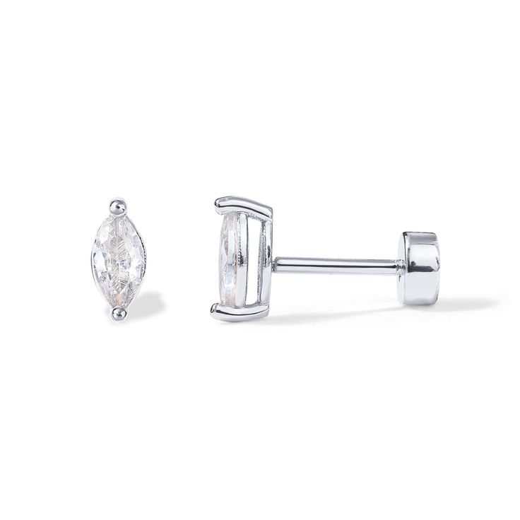 PRICES MAY VARY. These 5x2mm Marquise CZ Flat Back Earrings are Plated in Rhodium and are perfect to wear all day and all night! Please refer to instructional video for guidance. These small stud earrings, sold as a pair, are meticulously crafted with a 925 sterling silver post that screws into our flat back disc, ensuring comfort and ease of wear. They are plated in rhodium for a long-lasting finish that is hypoallergenic, 100% nickel-free, and lead-free,. ✦ 60-DAY GUARANTEE ✦ Your happiness is Elegant Piercings With Prong Setting For Gift, Elegant Piercings With Prong Setting As Gift, Elegant White Gold Piercings For Gift, Elegant White Gold Piercings As Gift, Fine Jewelry Cubic Zirconia Piercings As Gift, Fine Jewelry Cubic Zirconia Piercings For Gift, White Gold Cartilage Earrings With Prong Setting For Anniversary, White Gold Prong Set Cartilage Earrings For Anniversary, White Gold Piercings With Prong Setting As Gift