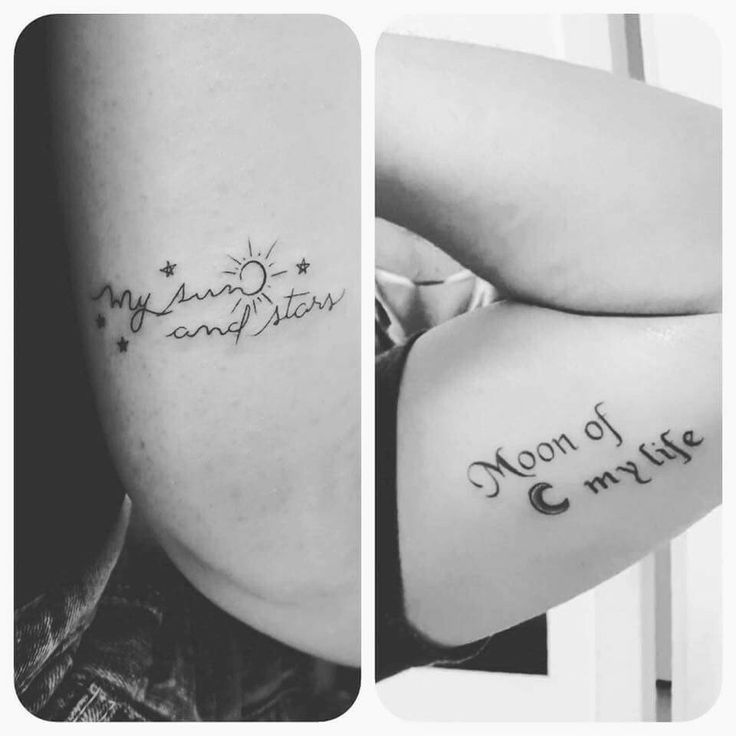 two different tattoos on the back of women's thighs, one with an inscription that says