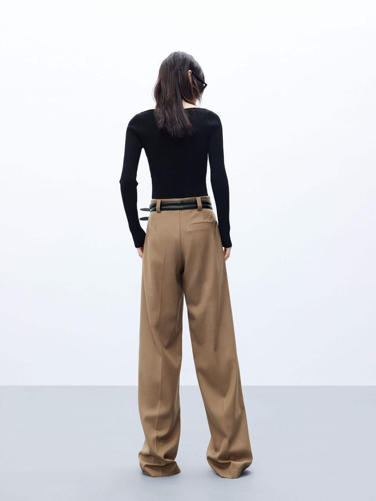 MO&Co. Women's Wool Blend Pleated Pants Suit up for autumn with these wide-leg pants. Designed in a straight silhouette, they're crafted from a wool blend that's naturally soft and comfortable, made considered with double belt loops, front pleats and centerfolds for tailored style. Features : - Belts included- Relaxed fit, wide legs, full length- Back welt pockets, slanted pockets Code: MBC3PATK04The back length of size M is 108cmMATERIALS & CARE Material: 50.8% Polyester 49.2% WoolPlease remove Fall Season Belted Ankle-length Pants, Fall Belted Ankle-length Pants, Belted Ankle-length Pants For Fall, Fall Ankle-length Belted Pants, Fall Wide Leg Pants With Belt Loops For Work, Wide Leg Pants With Belt Loops For Fall Workwear, Fall Wool Wide Leg Pants, Belted Full-length Pants For Fall, Belted Ankle-length Wide Leg Pants For Fall