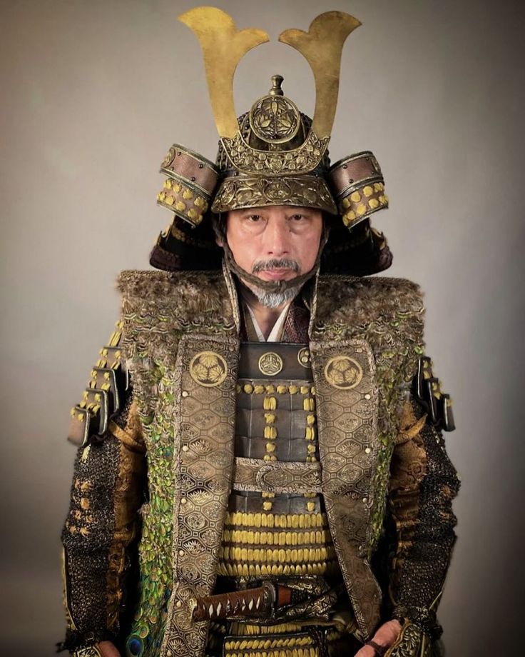 a man dressed in an elaborately designed outfit and hat with horns on his head