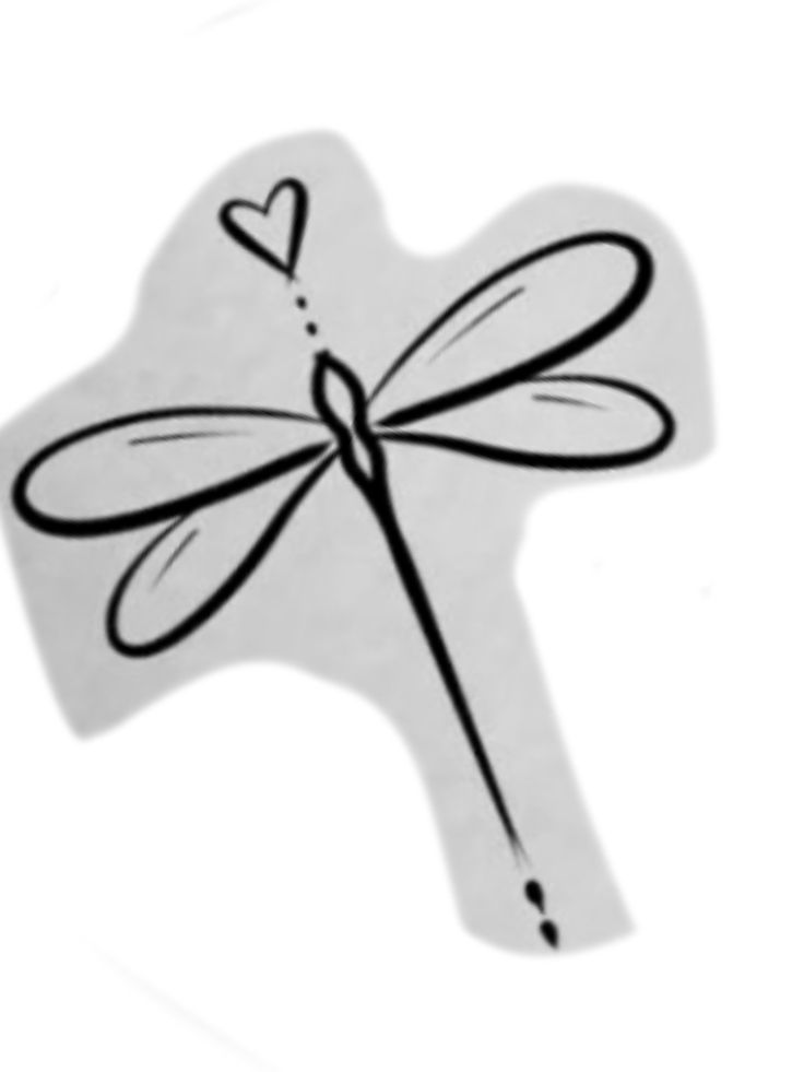 a black and white drawing of a dragonfly with a heart on it's tail