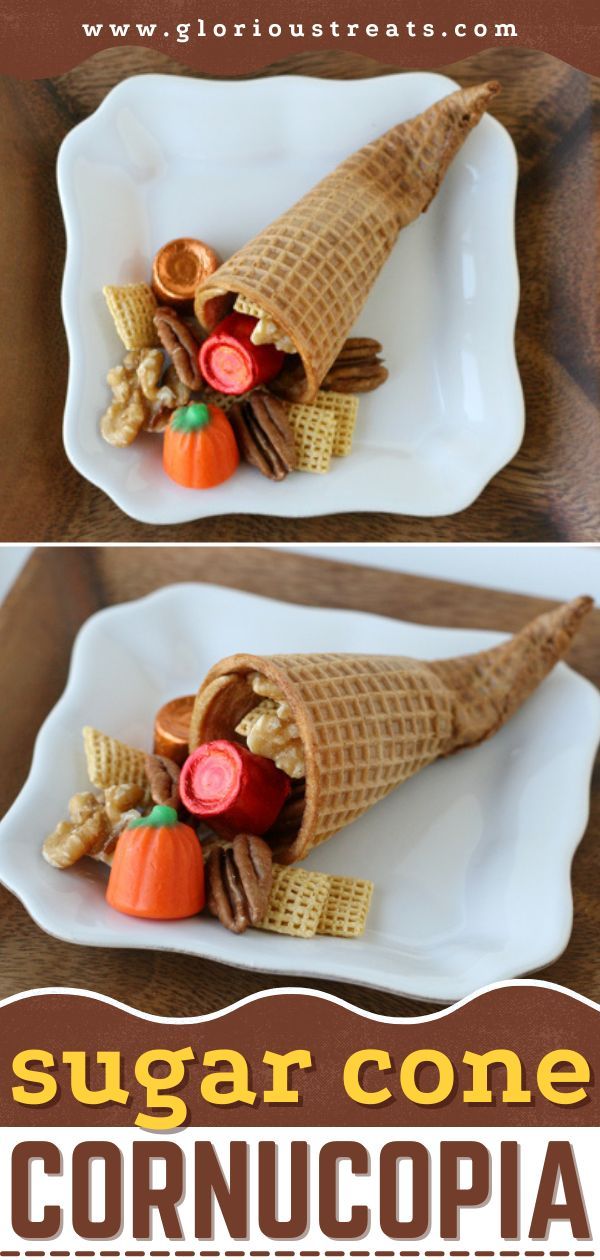 Sugar Cone Cornucopia, christmas dessert, sweet treats, snacks Ice Cream Cone Snacks, Bible School Snacks, Easy Desserts For Kids, Thanksgiving Sweets, Thanksgiving Cornucopia, Sugar Cones, Friendsgiving Dinner, Classroom Treats, Fall Snacks