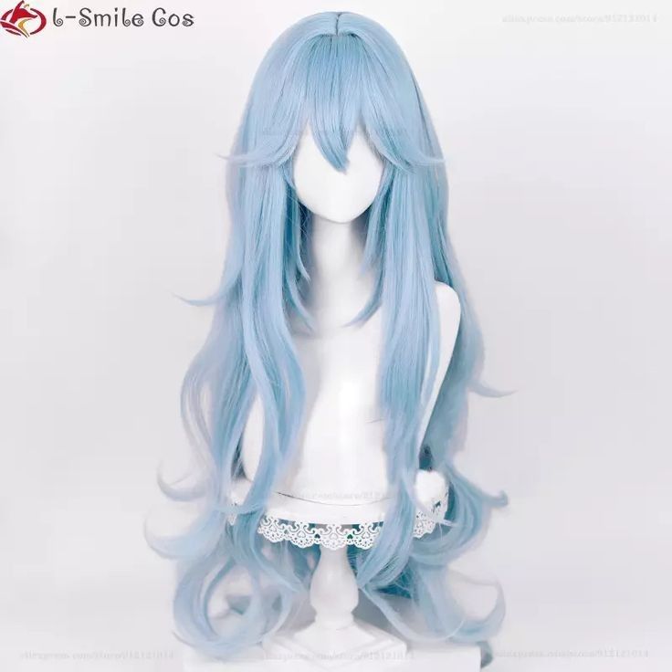 Blue Curly Hair, Rei Cosplay, Long Hair Drawing, Kawaii Wigs, Pelo Anime, Light Blue Hair, Anime Wigs, Blue Wig, Cosplay Hair