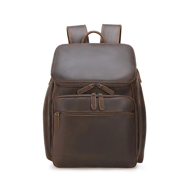 Woosir Men Leather Backpack 15 inch Laptop Business Classic Rectangular Travel Backpack, Classic Large Capacity Leather Backpack For Travel, Large Capacity Laptop Backpack, Classic Large Capacity Rectangular Leather Backpack, Classic Rectangular Backpack For Trips, Classic Backpack With Luggage Sleeve For Trips, Classic Backpack For Trips, Classic Large Capacity Backpack For Everyday, Classic Large Capacity Leather Backpack