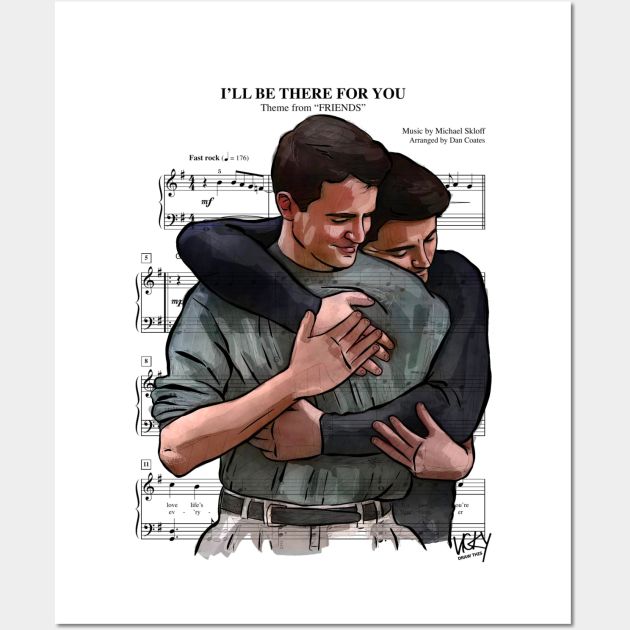 two people hugging each other with sheet music in the background and text that reads, i'll be there for you