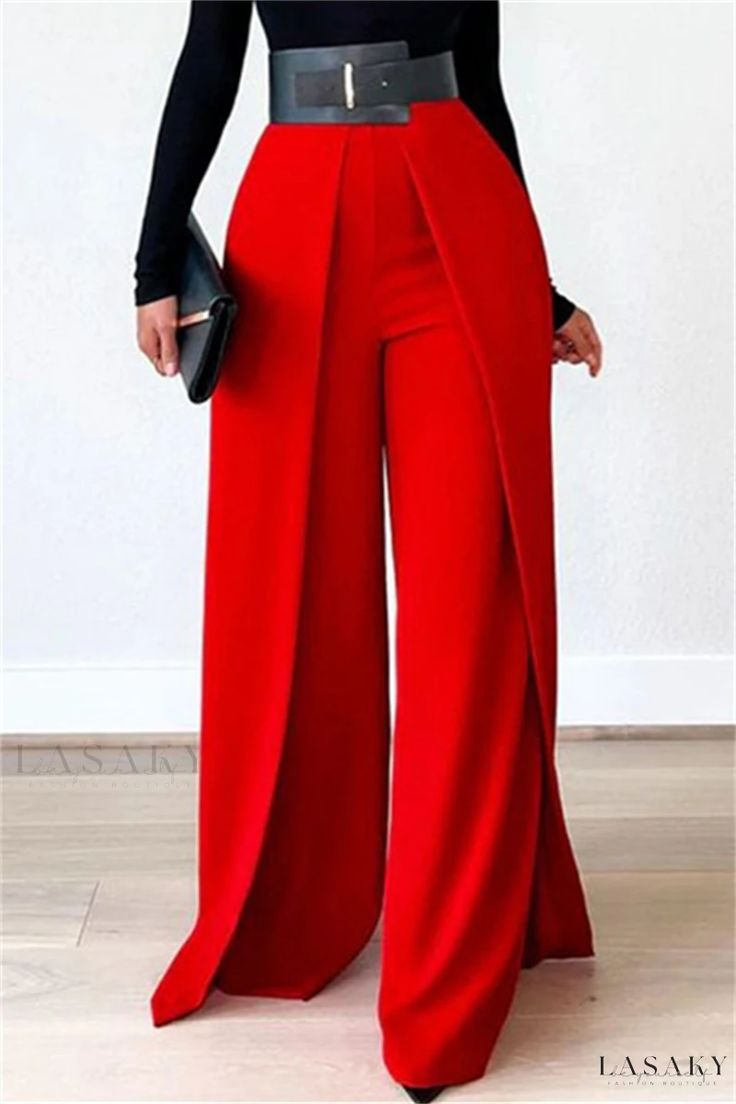 Lasaky - Womens High-Waisted Yellow Straight Fit Patchwork Pants - Creating a Stylishly Casual and Elegant Look Sukienki Maksi, Elegante Casual, Red Pants, Mode Inspiration, Look Fashion, Classy Outfits, African Fashion, Fashion Inspo Outfits, Business Casual