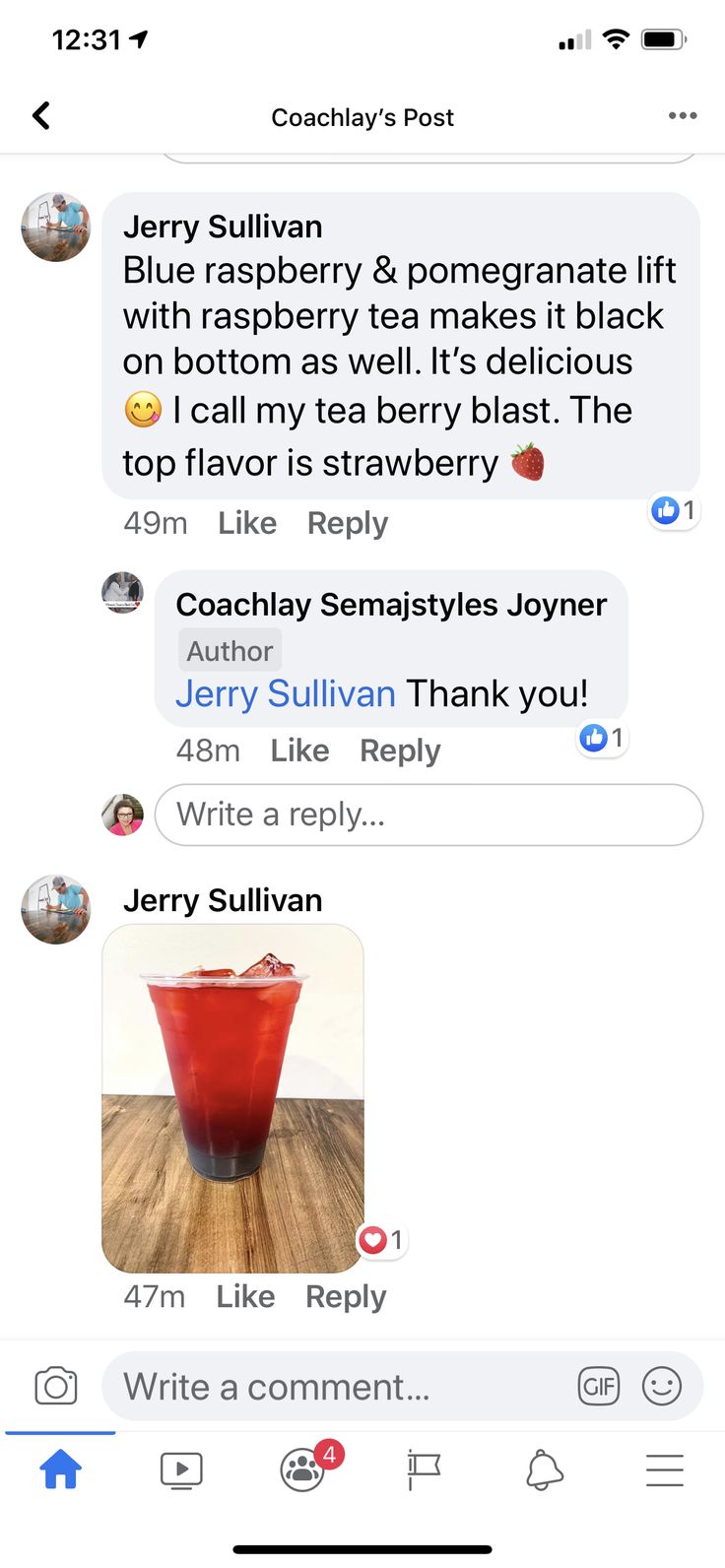 two screenshots showing the same conversation on their facebook page, one with an image of jerry sully's post