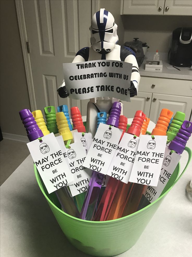 star wars birthday party favors in a bucket