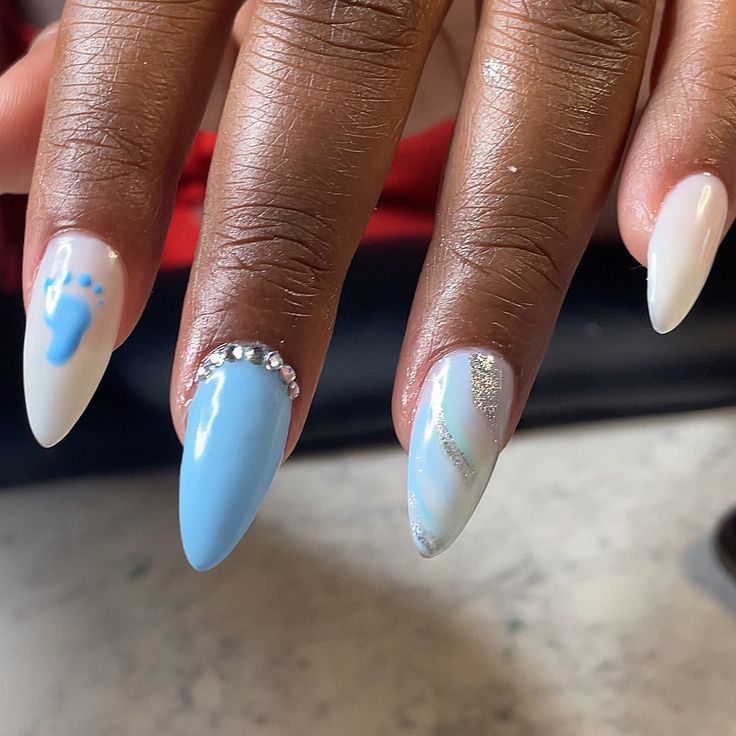 Shower Nails, Boy Mom Nail Ideas, Labor And Delivery Nails, Boy Mom Nails, Nails Baby Shower Boy, Baby Shower Nail Ideas, Babyshower Nails For Boys, Baby Boy Shower Nails, Nails For Baby Boy Arrival