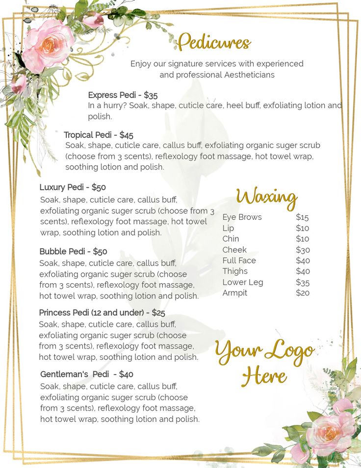 Customizable template to highlight your business and services Salon Services Menu Ideas, Spa Business Plan, Beauty School Cosmetology, Esthetician Business Cards, Nail Salon Prices, Beauty Salon Marketing, Nail Room Ideas, Pedicure Station, Spa Menu