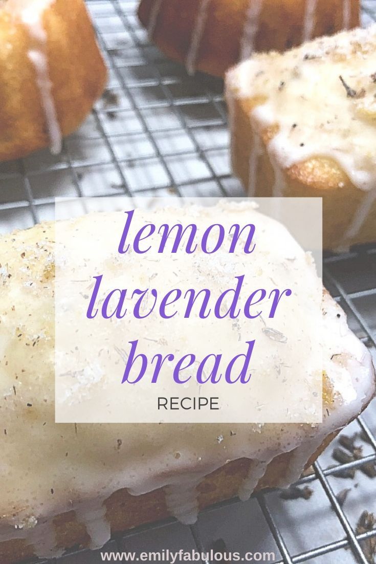 lemon lavender bread on a cooling rack with text overlay