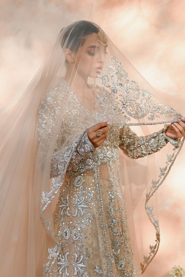 a woman in a wedding dress and veil