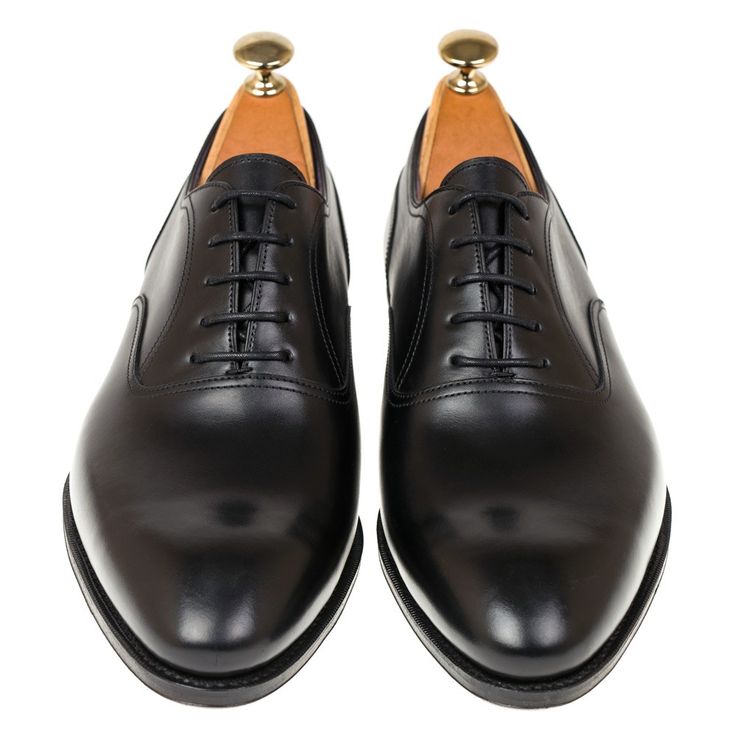 DRESS OXFORD SHOES IN BLACK CALF LEATHER Luxury Black Oxfords With Rubber Sole, Black Calf Leather Oxfords With Goodyear Welted, Classic Black Calf Leather Lace-up Shoes, Classic Black Lace-up Shoes In Calf Leather, Luxury Black Lace-up Shoes For Galas, Black Luxury Oxfords With Rubber Heel Cap, Luxury Black Oxfords With Rubber Heel Cap, Black Calf Leather Oxfords For Semi-formal Occasions, Luxury Black Oxford Dress Shoes