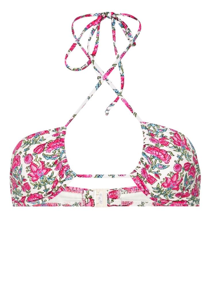 white/multicolour stretch-design all-over floral print halterneck clasp fastening rear tie fastening Be mindful to try on swimwear over your own garments. Bohemian Wedding Guest, Versace Outfit, Be Mindful, Saint Barth, City Dress, Swim Suits, Swim Wear, Summer Beach Wear, Flat Boots