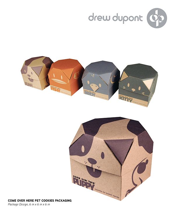 four boxes with different designs on them, one has a dog face and the other has a