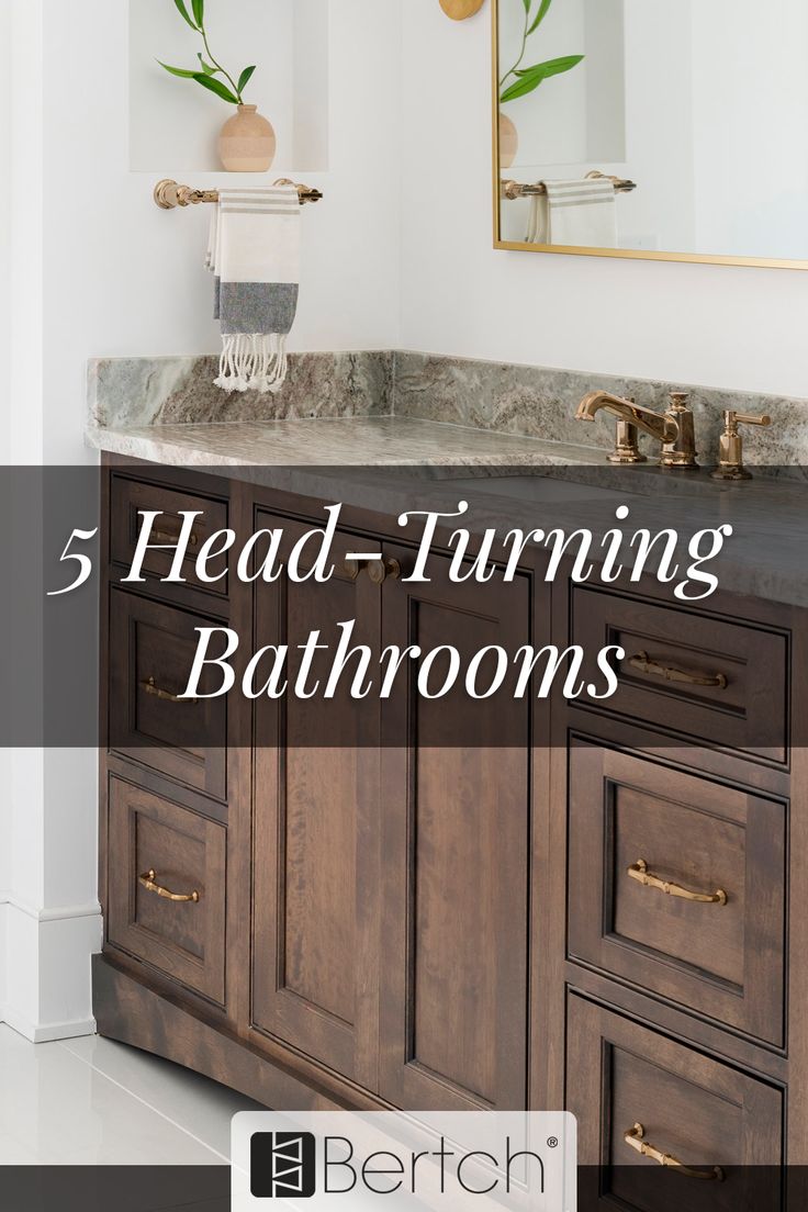 a bathroom sink with the words 5 head - turning bathrooms above it