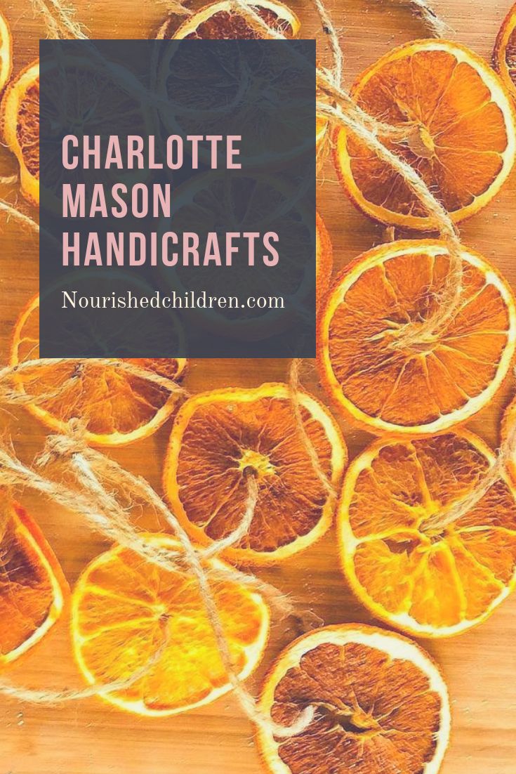 oranges with the words charlotte mason handicrafts on top and below them