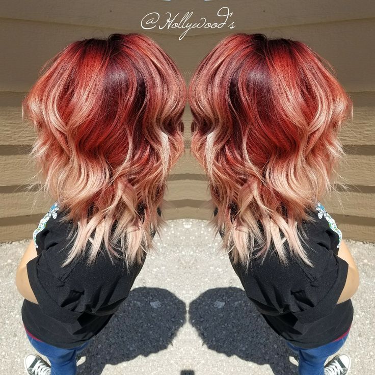 Red To White Ombre Hair, Light Red Ombre Hair, Red And Blonde Hair Color Ombre, Red Roots Blonde Ends, Blonde And Red Ombre Hair, Red Shadow Root, Red To Blonde Ombre Hair, Red Roots Blonde Hair, Hair Color Melt