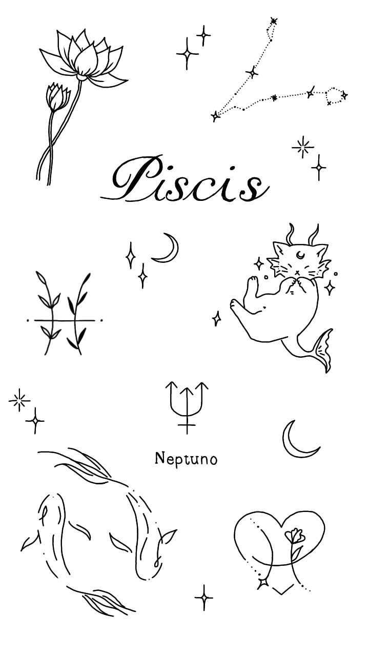 the zodiac signs and their meanings are drawn in black ink on white paper with stars