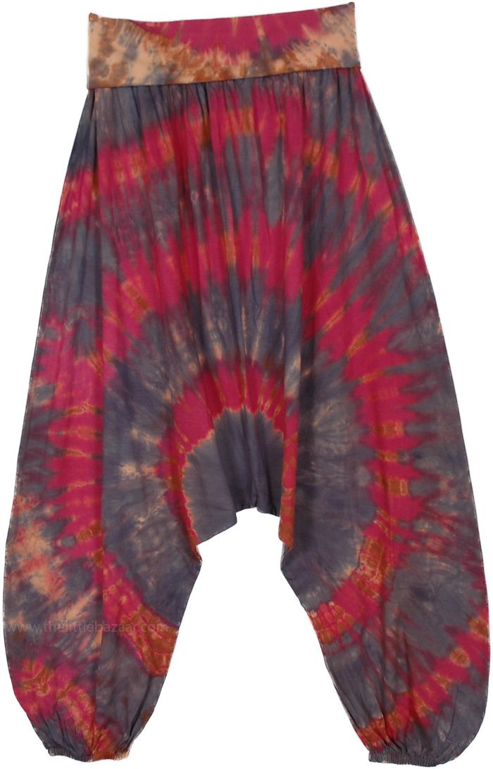 A pair of super comfortable bohemian pants are what you need this summer! Often known as Aladdin or Genie pants, these drop crotch pants look great on men or women.  The tie-dye pattern of grey, red, and mustard shades look complimentary and look great. #tlb #SplitSkirtsPants #TieDye #bohemianfashion #AladdinTieDyePants #DropCrotchpants Tie Dye Hippie Harem Pants For Festivals, Tie-dye Hippie Harem Pants For Festivals, Hippie Tie Dye Harem Pants For Festivals, Tie Dye Pants For Summer Festivals, Bohemian Drop Crotch Pants For Festival, Tie Dye Hippie Harem Pants For Summer, Bohemian Tie Dye Harem Pants For Festival, Bohemian Tie-dye Harem Pants For Festivals, Bohemian Drop Crotch Bottoms For Festivals