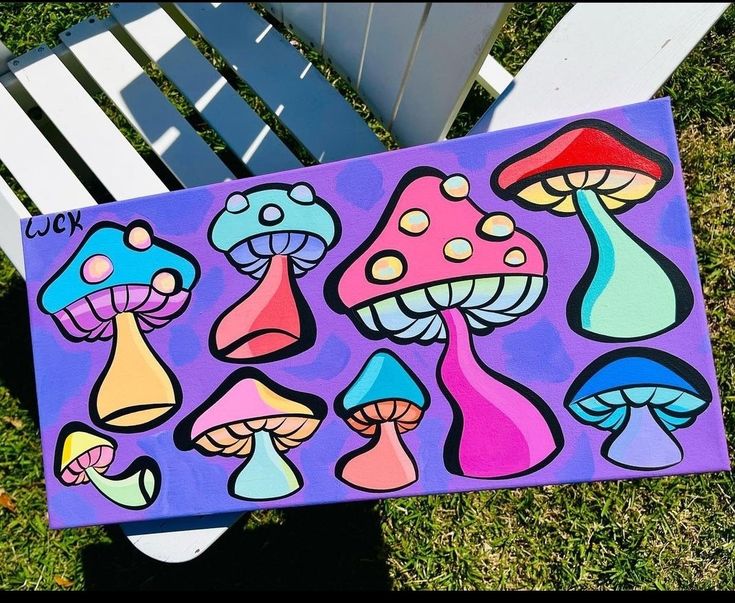 a painting of mushrooms on a purple background