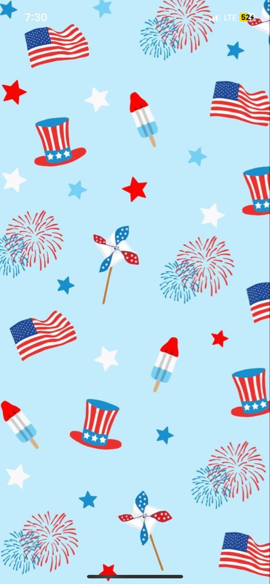 an american flag and fireworks pattern on a blue background