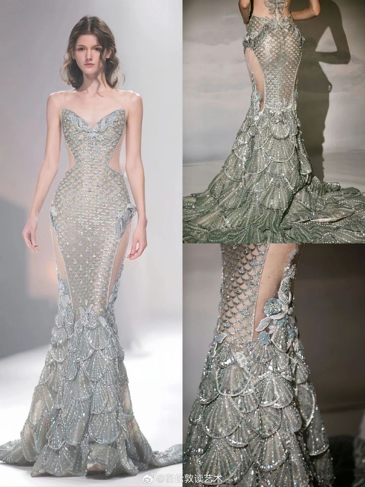 Siren Inspired Dress, Mermaid Aesthetic Dress, Mermaid Dress Aesthetic, Met Gala Dresses Gowns, Mermaid Inspired Dress, Dress High Fashion, Sirens Fashion, Siren Dress, Mermaid Siren