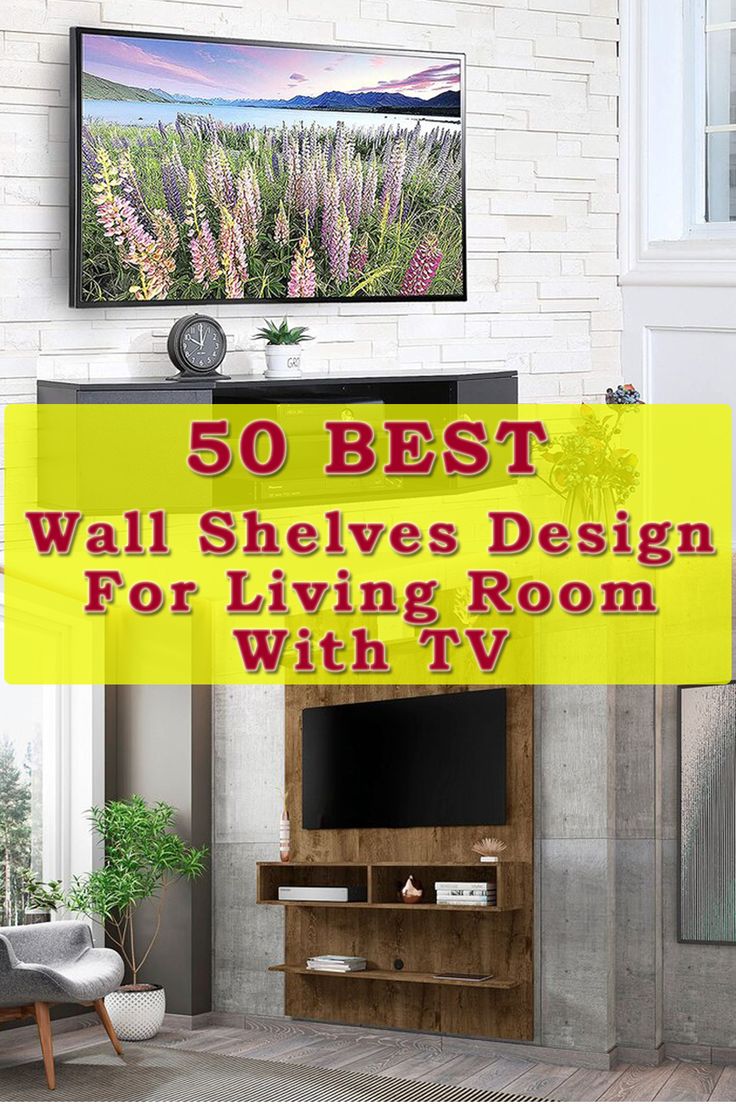 floating tv shelf Tv Wall Shelves Design, Tv On Wall Decor, Shelves Around Tv On Wall, Floating Shelves Living Room Mounted Tv, Tv On Wall, Living Room With Tv, Shelves Around Tv, Mounted Tv Wall, Room With Tv