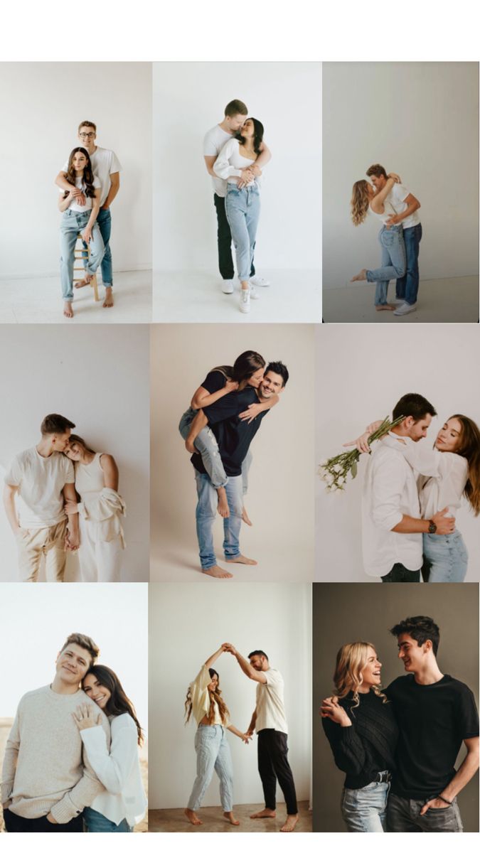 a collage of different people posing for pictures with one woman holding the other man