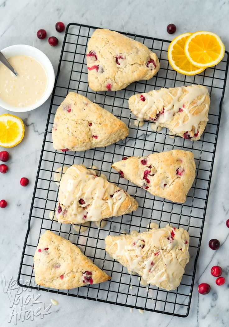 orange cranberry scones cooling on a wire rack